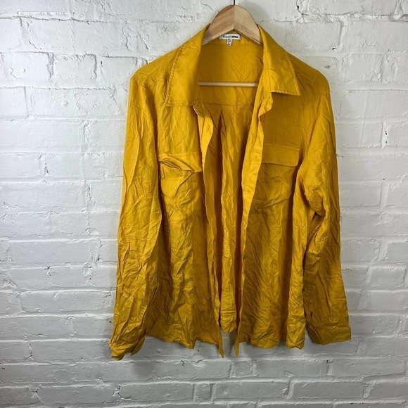 Fashion Nova Women Button Down Blouse Shirt Collar Neck Chest Pockets Yellow 1XL - Picture 1 of 4